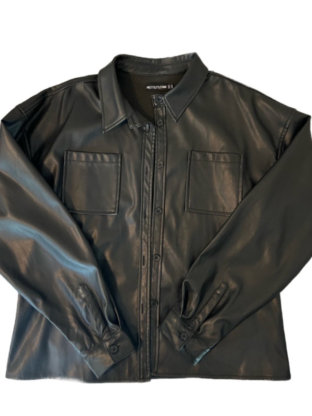 PrettyLittleThing Black Faux Leather Button-Front Shirt